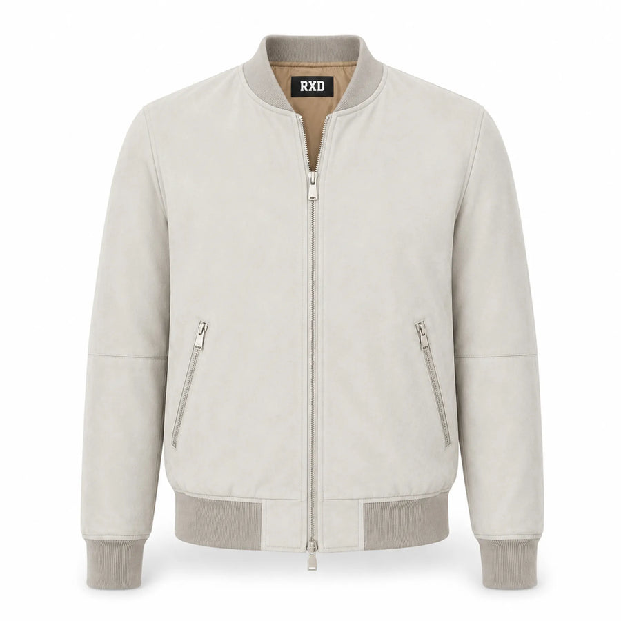 Men's light blue suede leather hooded bomber jacket – RXD Leather