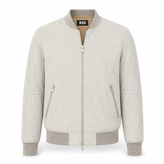 Men's light blue suede leather hooded bomber jacket – RXD Leather 2000