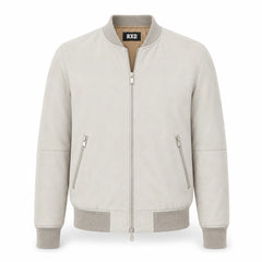 Men's light blue suede leather hooded bomber jacket – RXD Leather