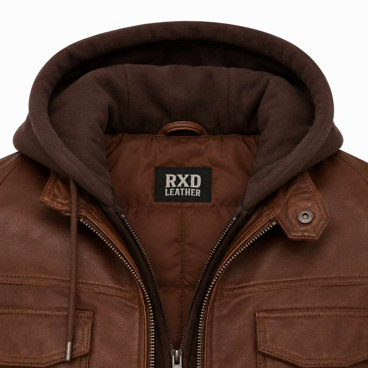 Men's brown Nappa hooded biker jacket styled – RXD Leather