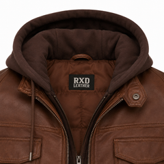 Men's brown Nappa hooded biker jacket styled – RXD Leather