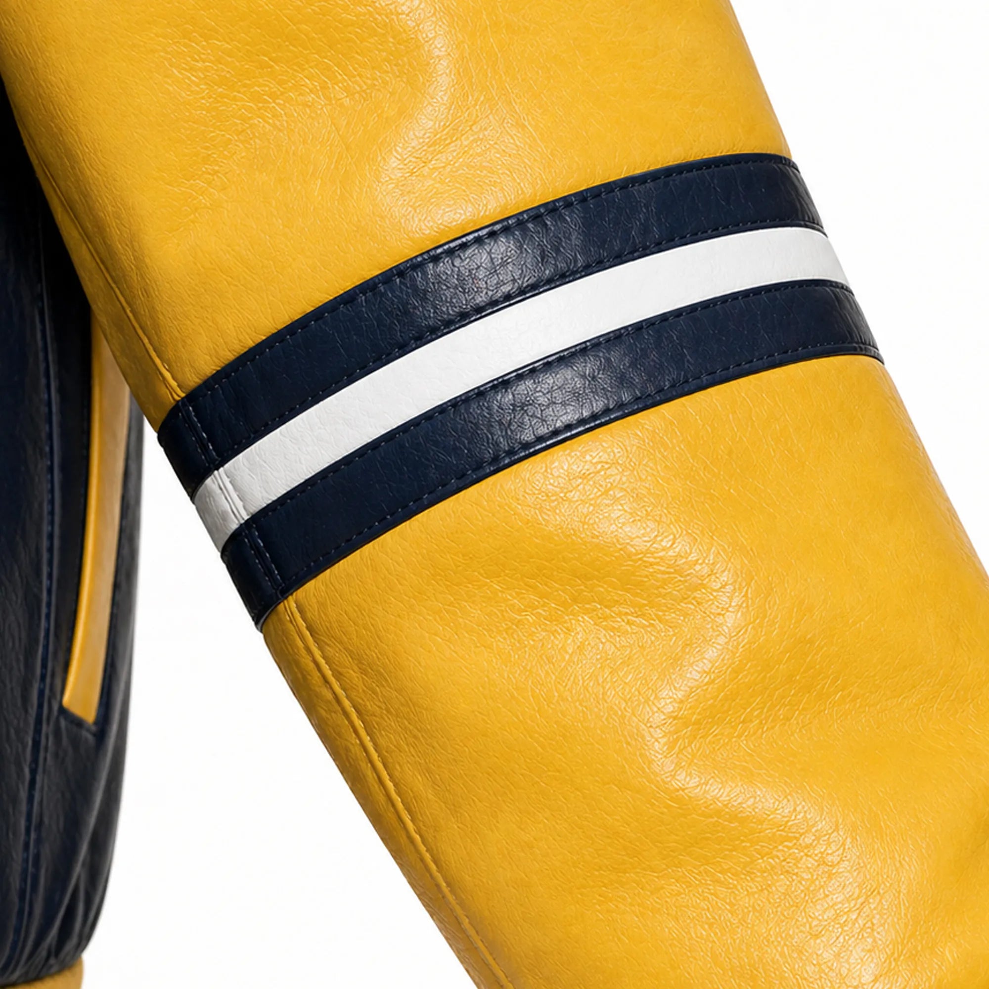 Men's Navy Yellow PU Leather Varsity Bomber Jacket Letterman Style -RXD Leather 00153