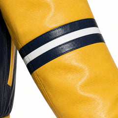 Men's Navy Yellow PU Leather Varsity Bomber Jacket Letterman Style -RXD Leather 00153