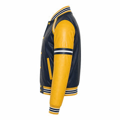 Men's navy PU leather varsity jacket – RXD Leather