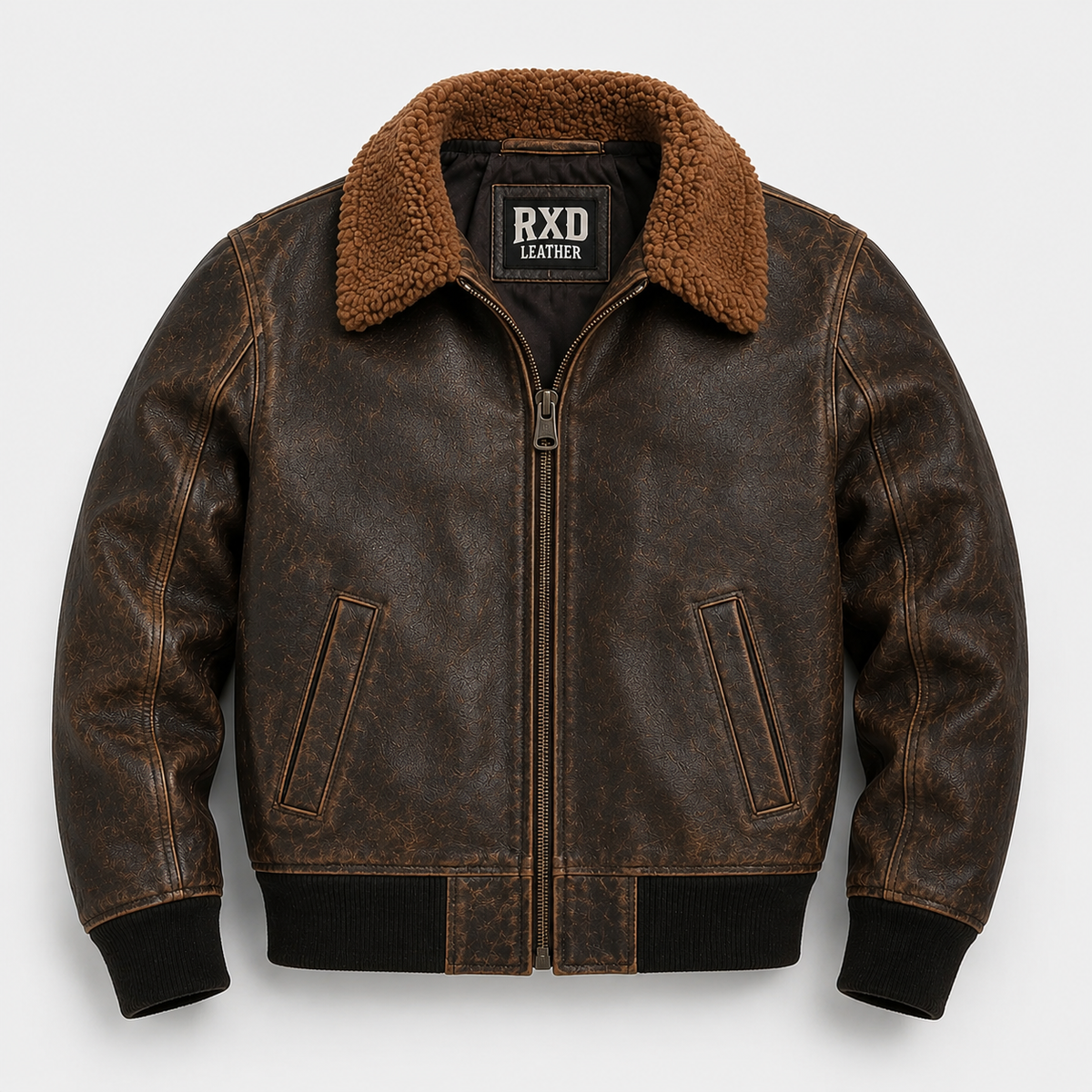 Men's Real Leather Distressed Brown Flight Bomber Jacket Coat for Men-RXD Leather 00109