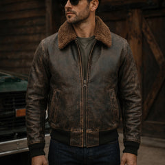 Men's Real Leather Distressed Brown Flight Bomber Jacket Coat for Men -RXD Leather 00109