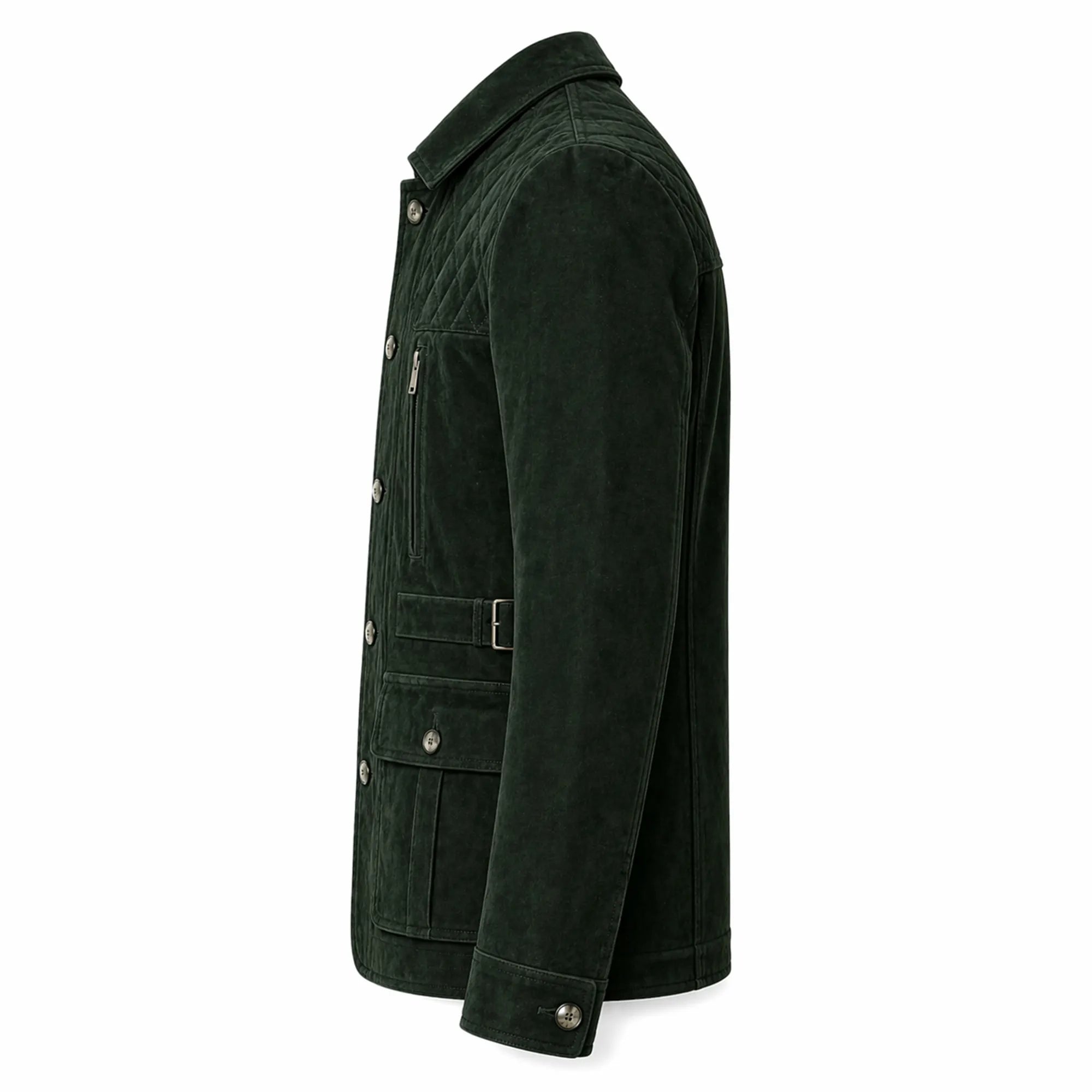 Men's forest green suede blazer back – RXD Leather