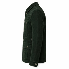 Men's forest green suede blazer back – RXD Leather