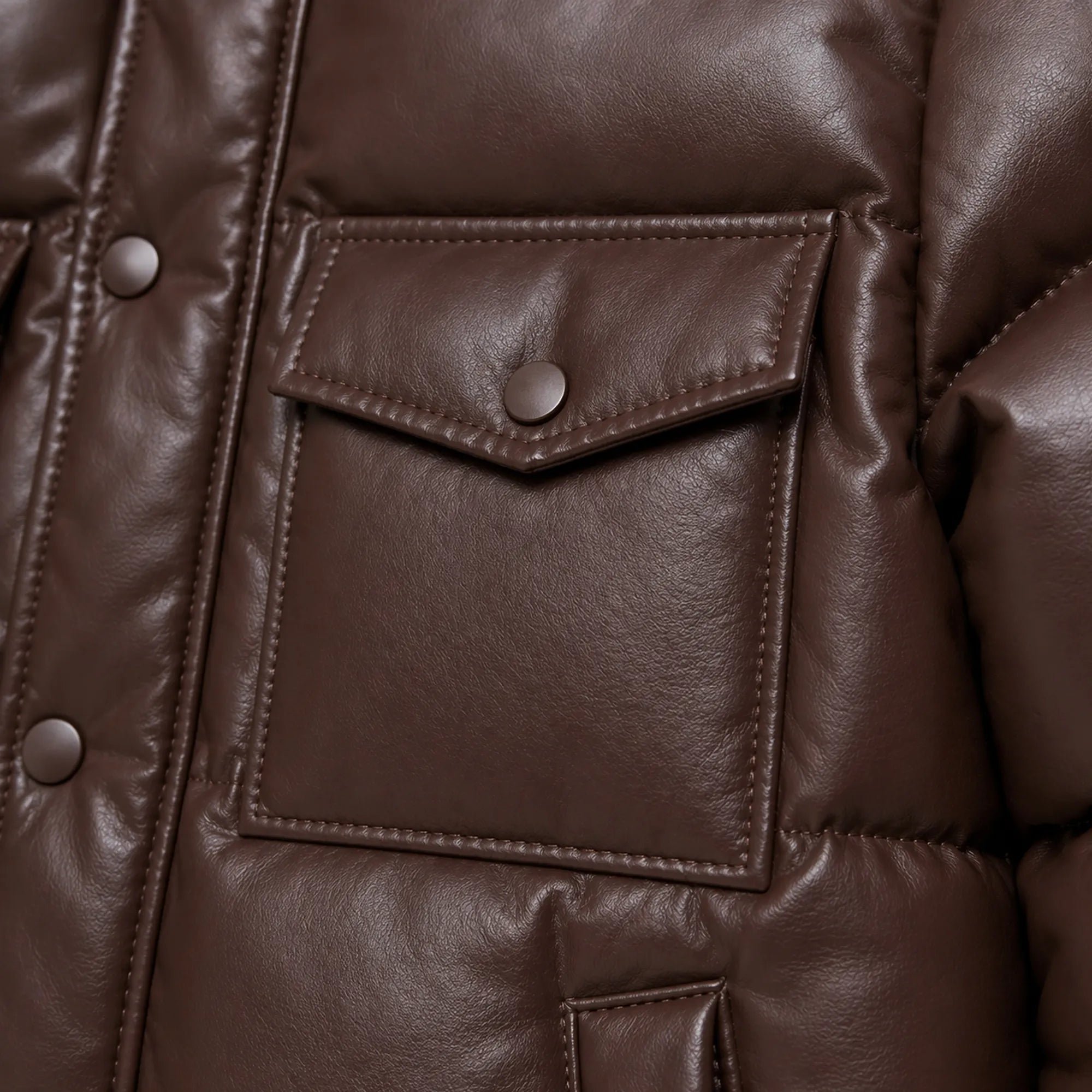 Men's sheep leather hooded puffer jacket detail – RXD Leather