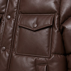 Men's sheep leather hooded puffer jacket detail – RXD Leather