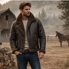 Men's Sheepskin RAF Shearling Aviator Leather Jacket Winter Coat Style -RXD Leather 0074