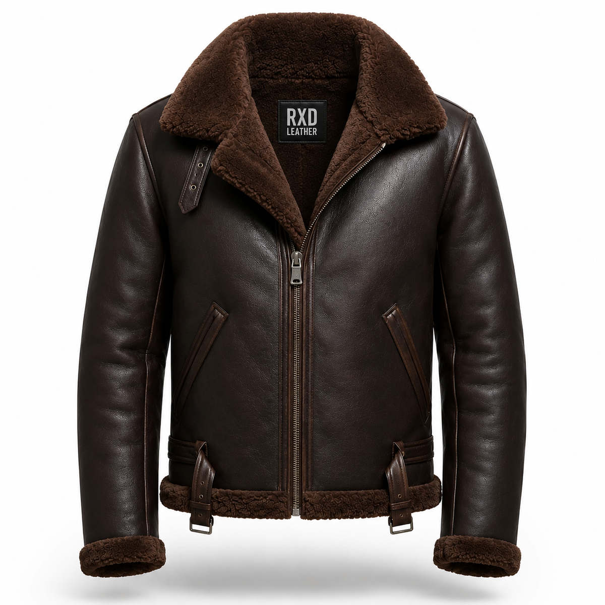 Men's Sheepskin RAF Shearling Aviator Leather Jacket Winter Coat Style -RXD Leather 0074