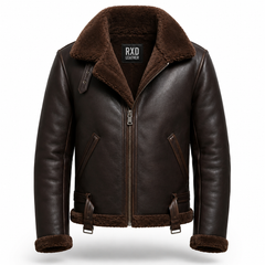 Men's Sheepskin RAF Shearling Aviator Leather Jacket Winter Coat Style -RXD Leather 0074