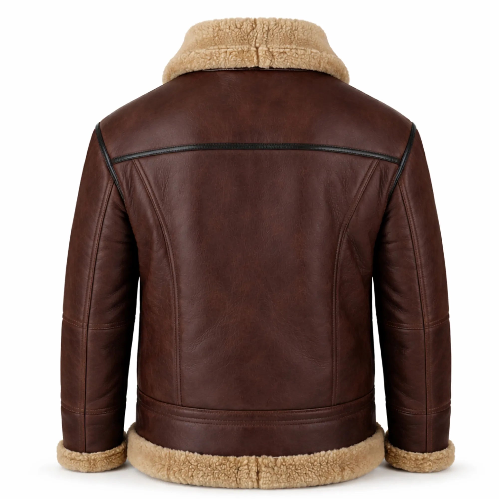 Men's Sheepskin Shearling Flying Leather Jacket Brown Winter Coat Wear-RXD Leather 0073