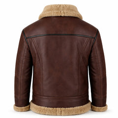Men's Sheepskin Shearling Flying Leather Jacket Brown Winter Coat Wear-RXD Leather 0073