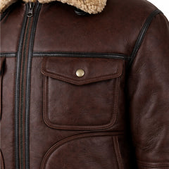 Men's Sheepskin Shearling Flying Leather Jacket Brown Winter Coat Wear-RXD Leather 0073