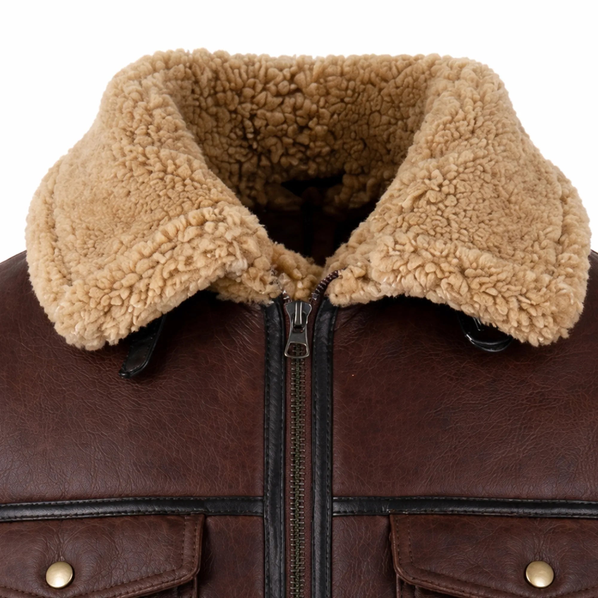 Men's Sheepskin Shearling Flying Leather Jacket Brown Winter Coat Wear-RXD Leather 0073