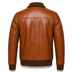 Men's shining brown leather jacket with zip pockets – RXD Leather