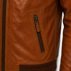 Men's shining brown leather biker jacket detail – RXD Leather