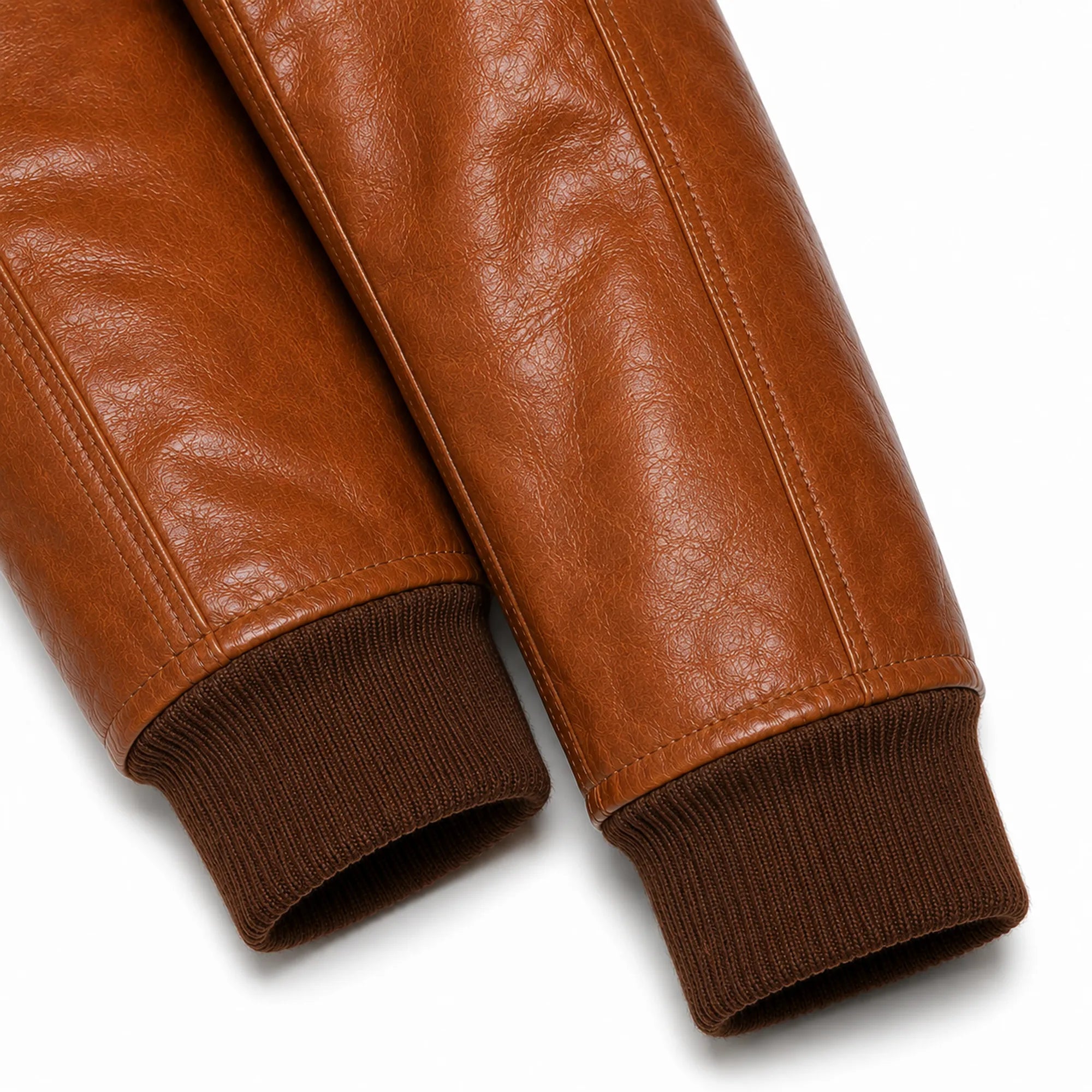 Men's Shining Brown Leather Biker Jacket Rib Knit Style Genuine Fit - RXD Leather 00471