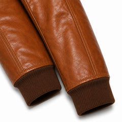 Men's Shining Brown Leather Biker Jacket Rib Knit Style Genuine Fit - RXD Leather 00471