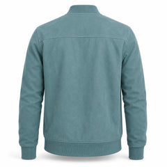 Men's suede stand collar bomber jacket detail – RXD Leather