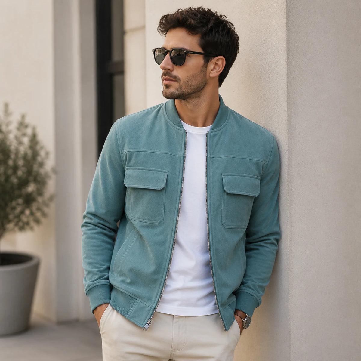 Men's suede bomber with full zip closure – RXD Leather
