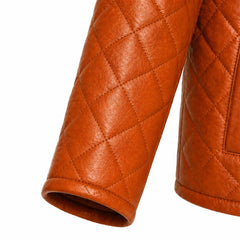 Men's tan brown lambskin quilted puffer jacket detail – RXD Leather
