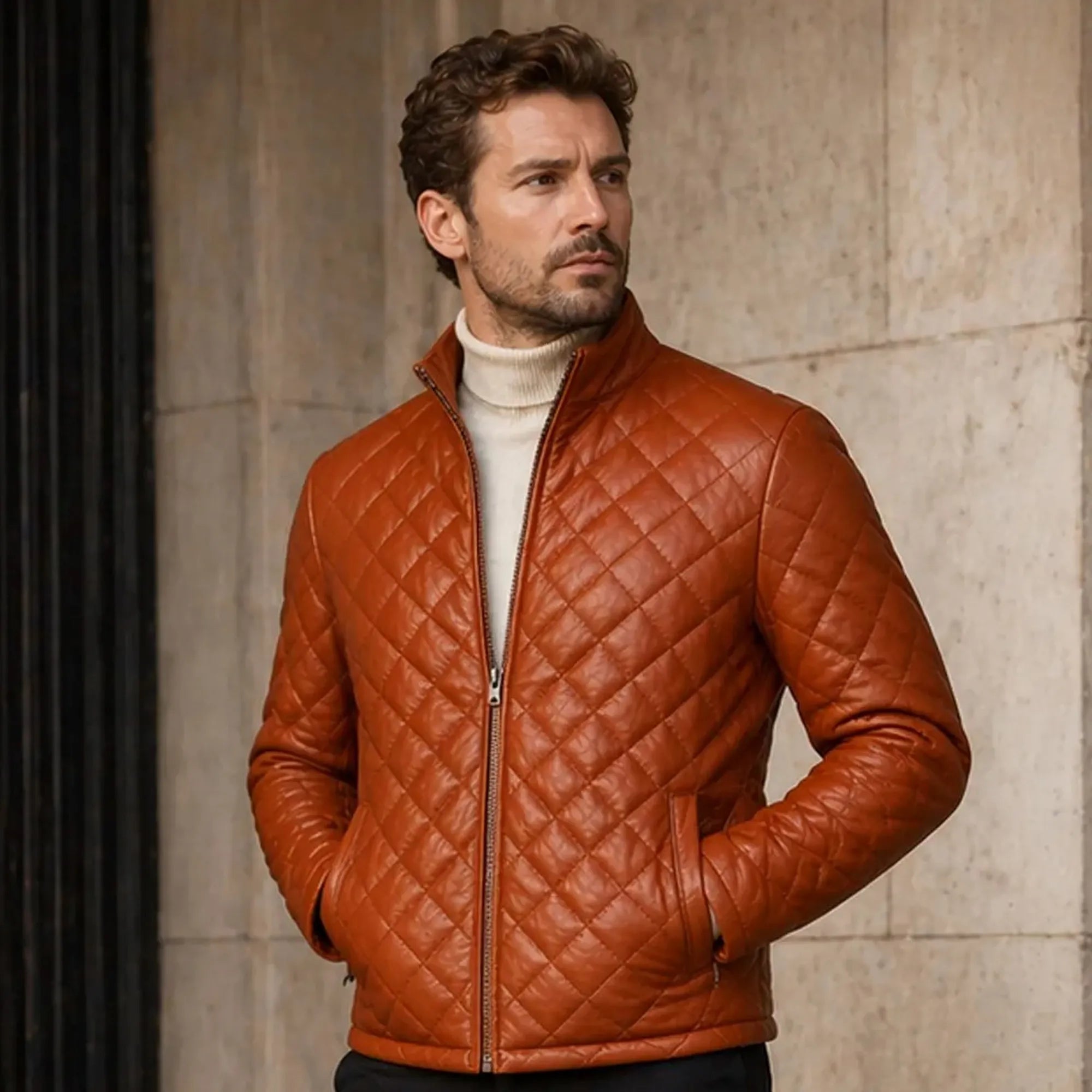 Men's tan brown leather puffer jacket – RXD Leather