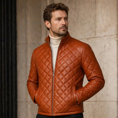 Men's tan brown leather puffer jacket – RXD Leather