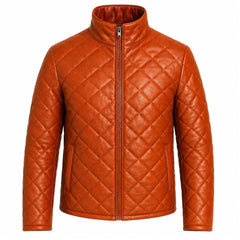 Men's tan brown lambskin quilted puffer jacket – RXD Leather