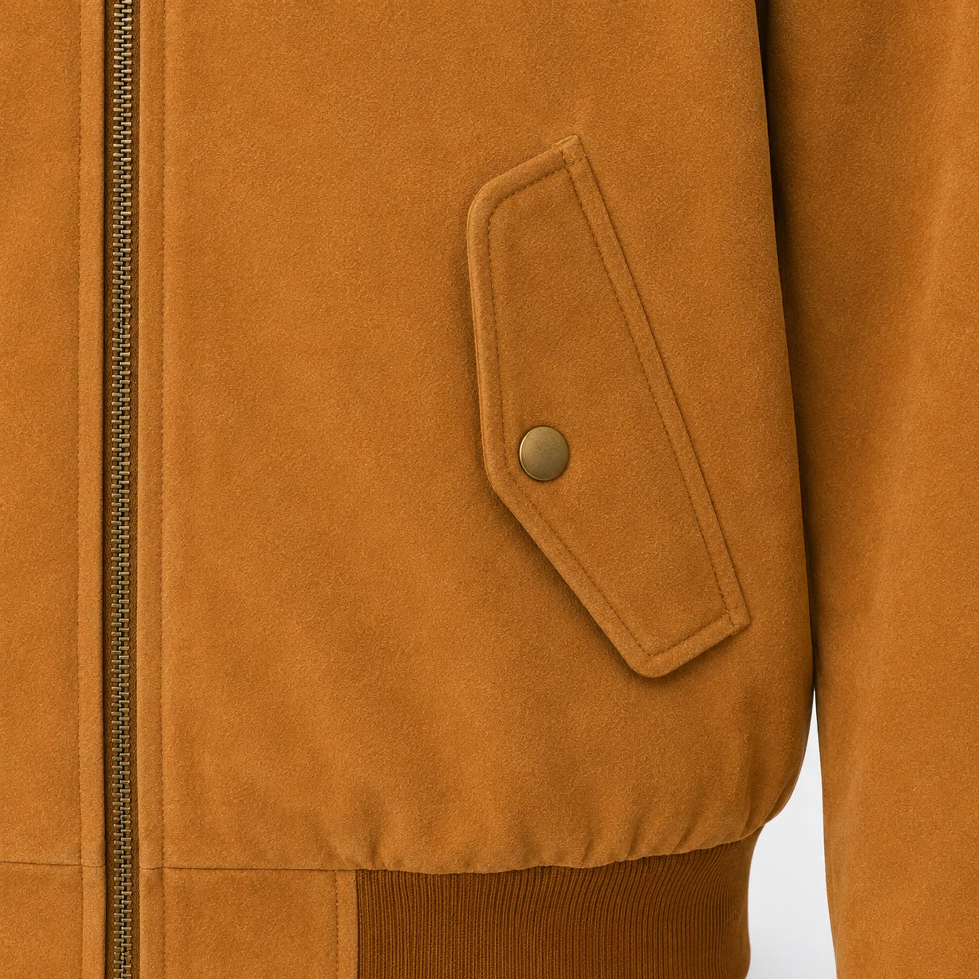 Men's tan goat suede Harrington jacket detail – RXD Leather