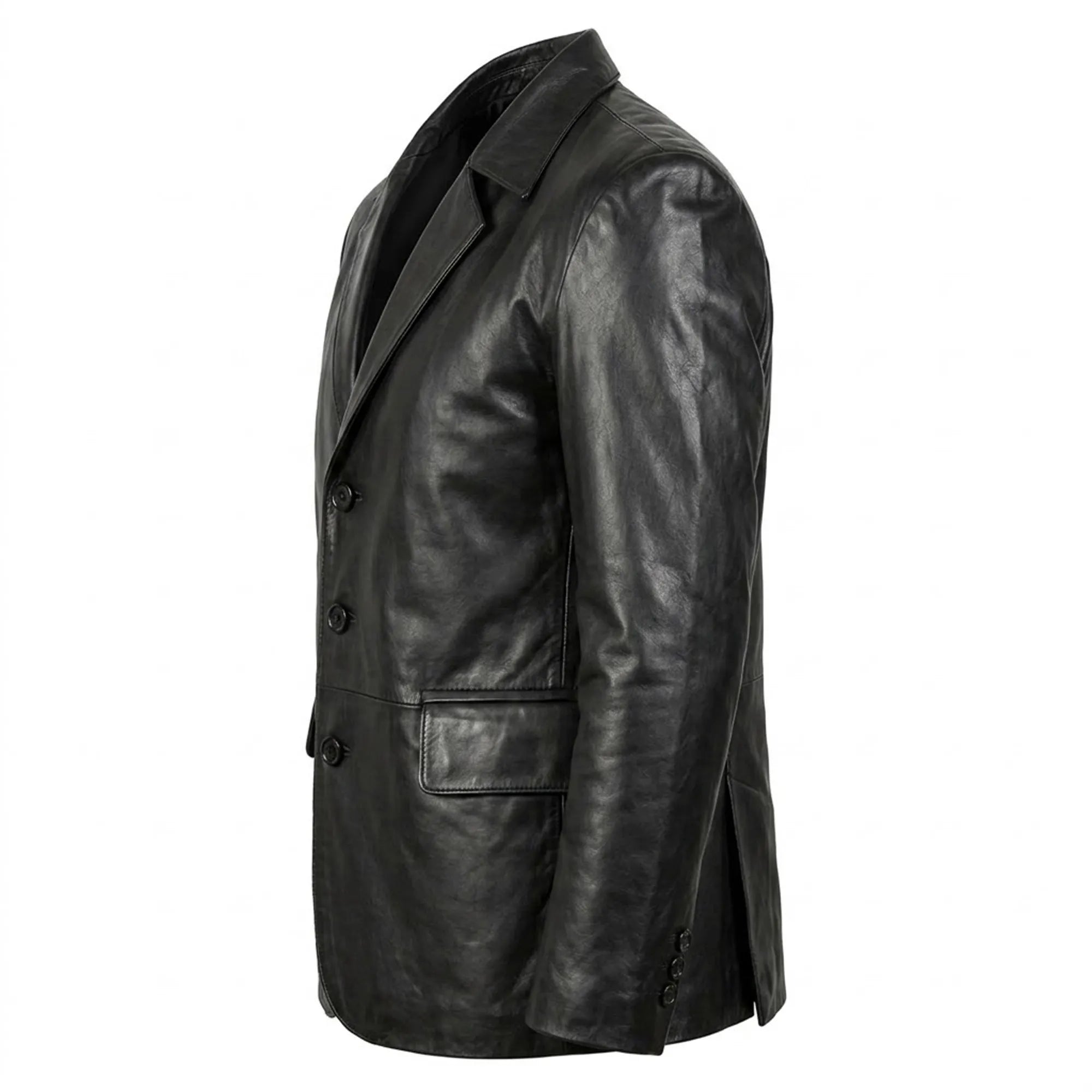 Men's Vegan Leather Double Breasted Blazer Suit Jacket Black Faux Mens - RXD Leather 00224