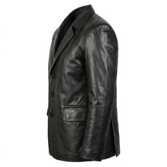 Men's Vegan Leather Double Breasted Blazer Suit Jacket Black Faux Mens - RXD Leather 00224
