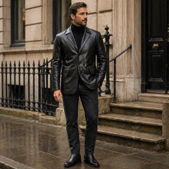 Men's black faux leather blazer suit jacket – RXD Leather