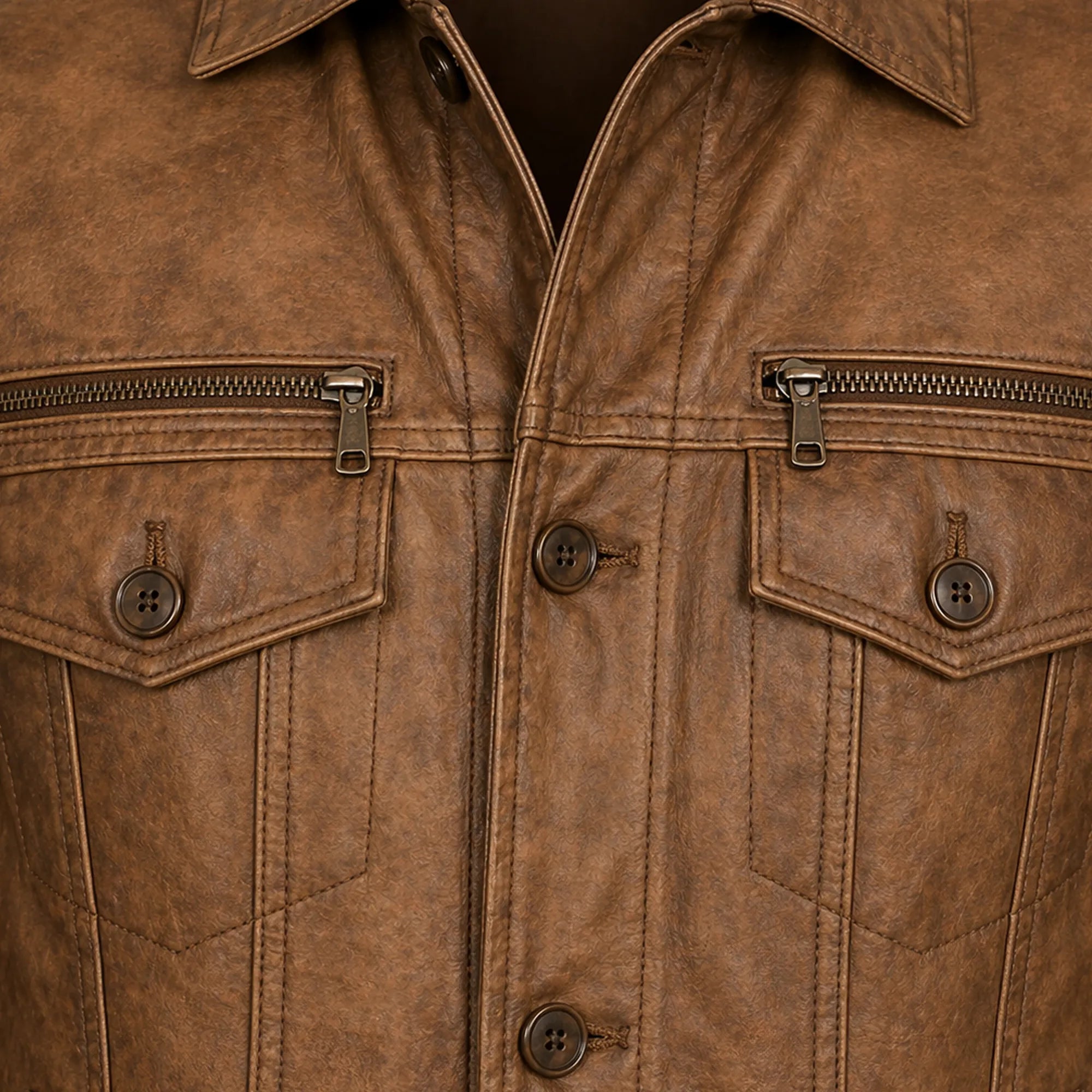 Men's brown leather trucker jacket styled – RXD Leather
