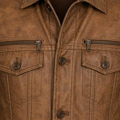 Men's brown leather trucker jacket styled – RXD Leather