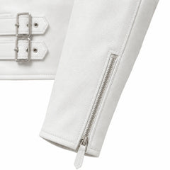 Men's white cowhide leather aviator jacket detail – RXD Leather