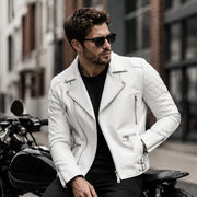 Men's white leather aviator jacket with quilted panels – RXD Leather