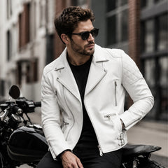 Men's white leather aviator jacket with quilted panels – RXD Leather
