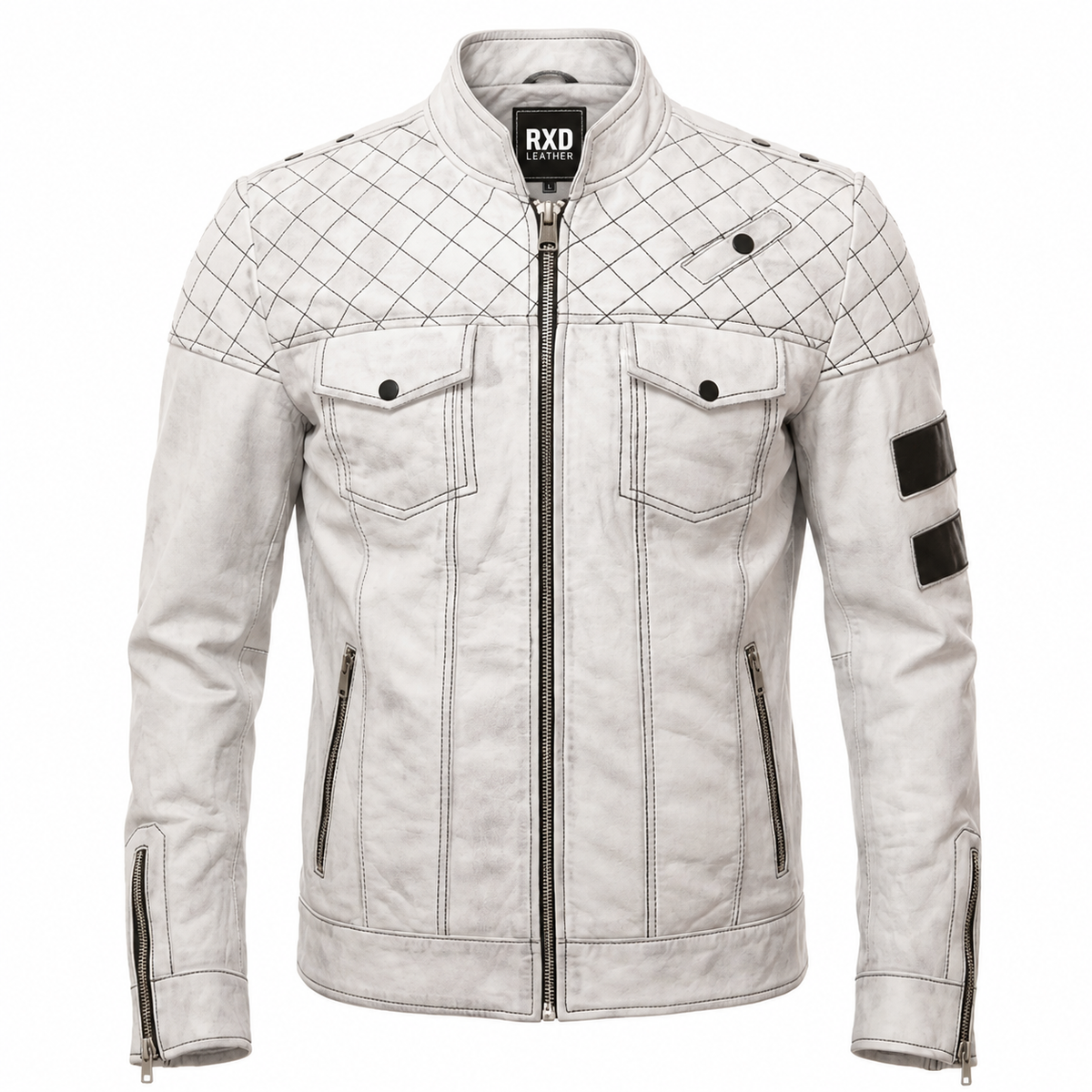 Men's white nappa leather quilted aviator flight jacket – RXD Leather