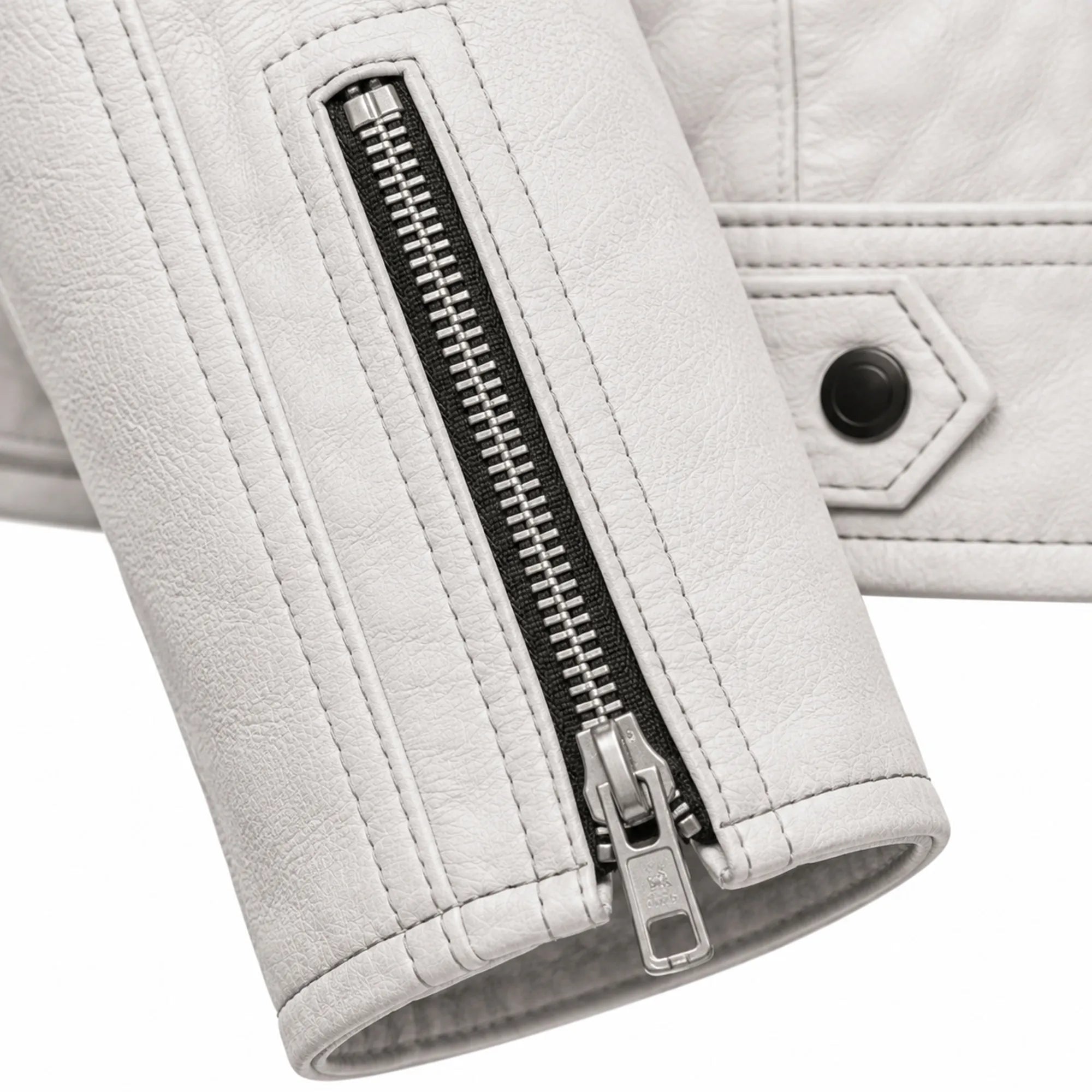 Men's white nappa leather aviator jacket detail – RXD Leather
