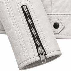 Men's white nappa leather aviator jacket detail – RXD Leather