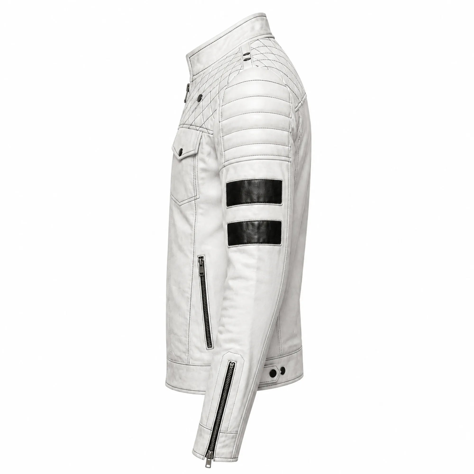 Men's white nappa leather jacket with poplin lining – RXD Leather