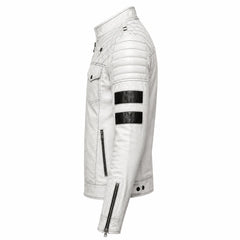 Men's white nappa leather jacket with poplin lining – RXD Leather