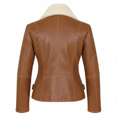 Women’s Sheepskin Aviator Flying Leather Jacket Warm Winter Casual Fit - RXD Leather 00435