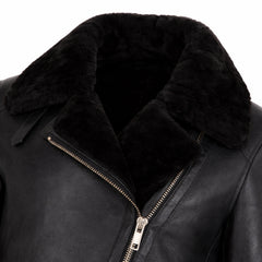 Women Black Sheepskin Aviator Biker Jacket Oversized Winter Fit - RXD Leather 00436