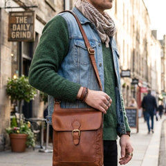 Leather Shoulder Bag Cognac Full Grain Crossbody Bag - RXD Leather 0058