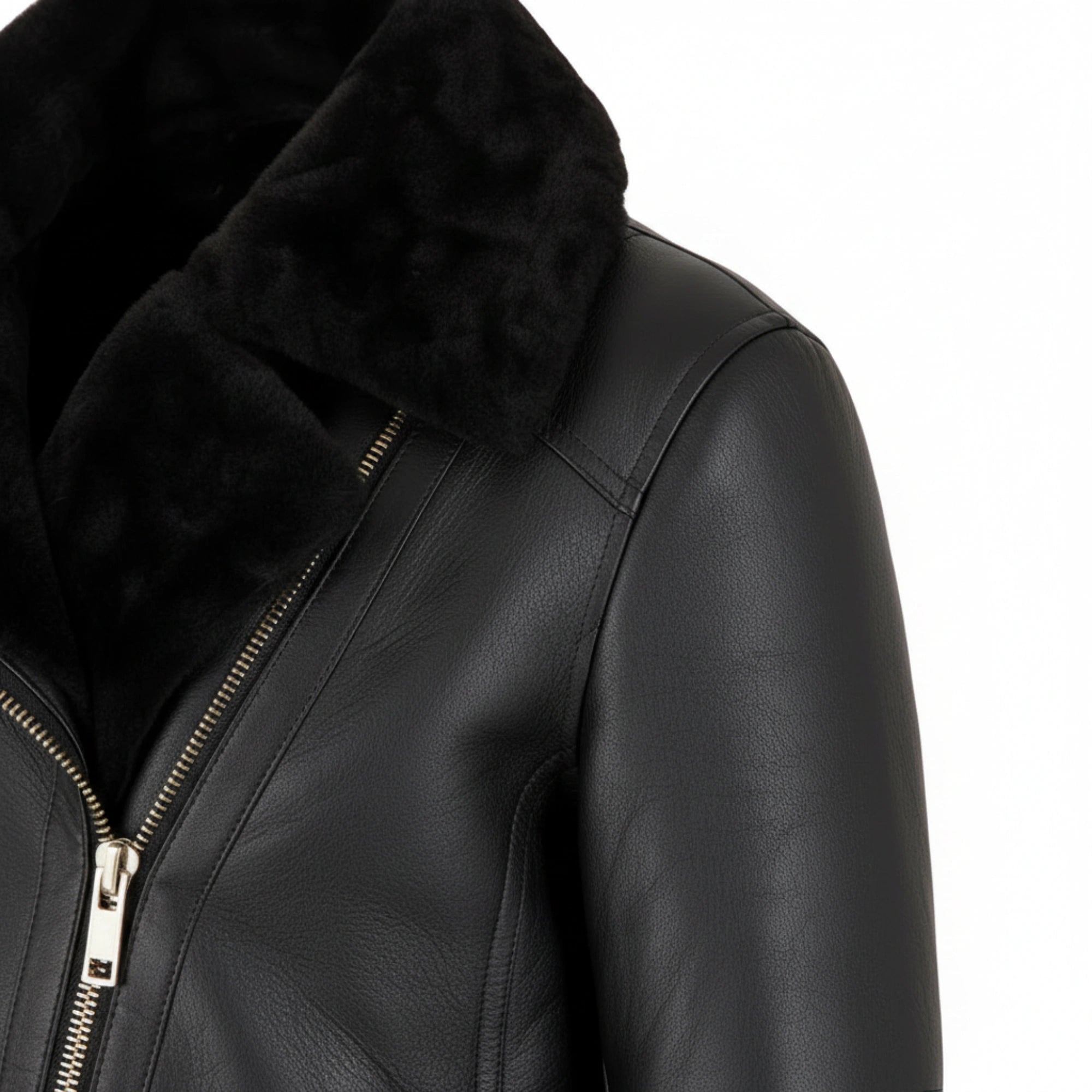 Women Black Sheepskin Aviator Biker Jacket Oversized Winter Fit - RXD Leather 00436 