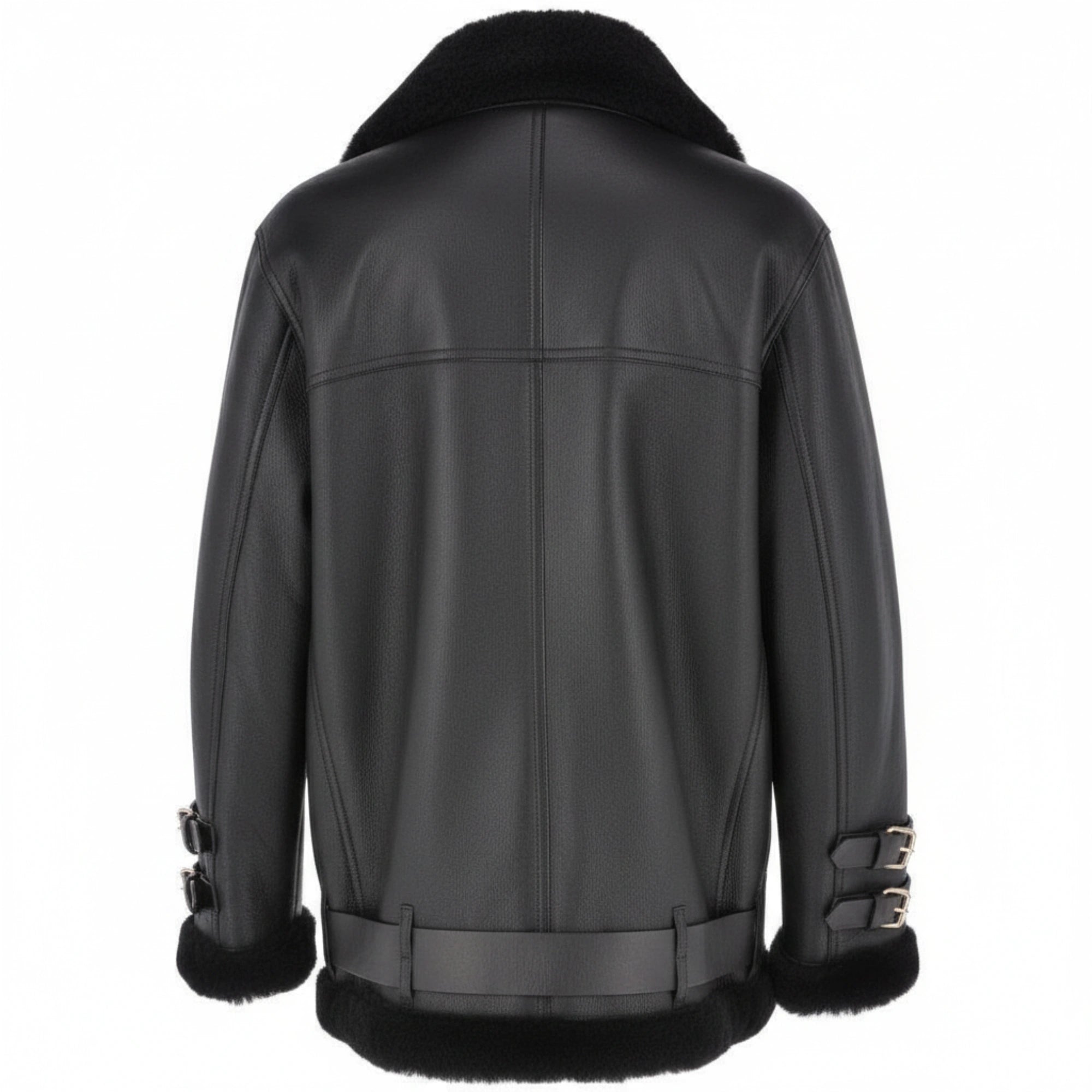 Women Black Sheepskin Aviator Biker Jacket Oversized Winter Fit - RXD Leather 00436